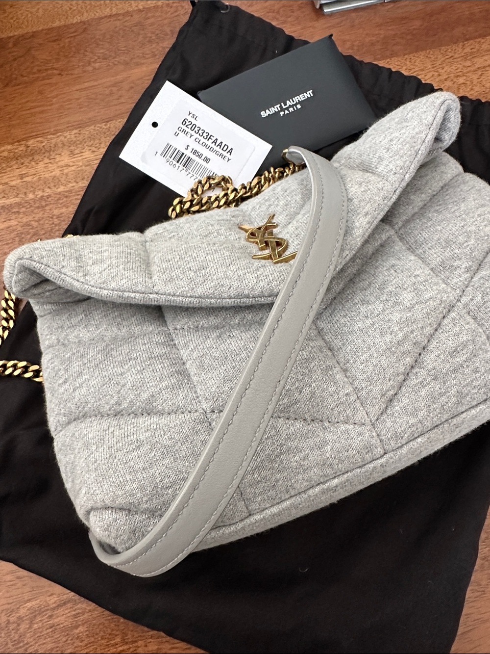Saint Laurent LouLou Light Grey Quilted Crossbody with Gold YSL Emblem - Picture 11 of 12